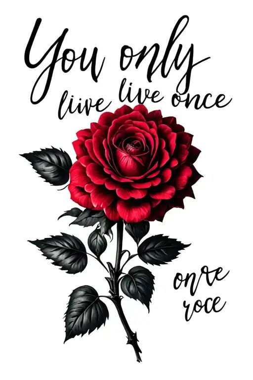 black rose and red chrysanthemum with the stem replaced with quote you only live once for rose the tattoo along spine  tattoo design idea
