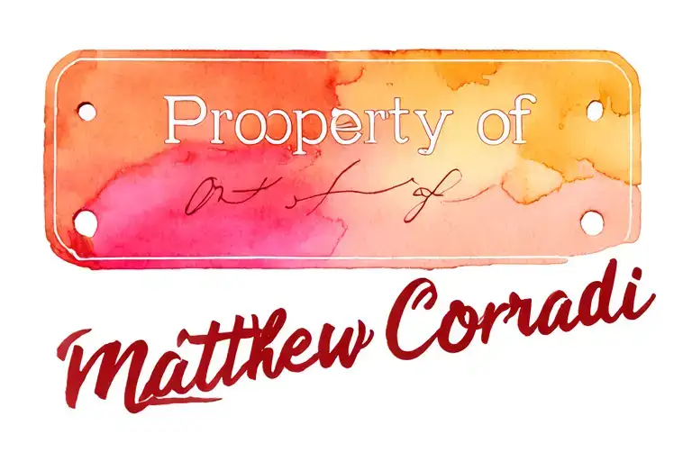 "Property of Matthew Corradi" luggage tag tattoo design idea