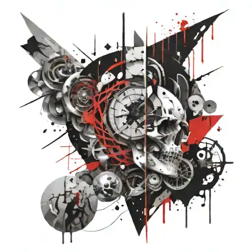 abstract 7 deadly sins, black and grey with red color pop tattoo design idea