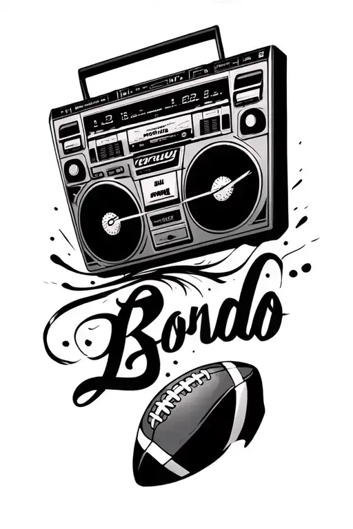 music, boombox, football, 32, father son, time, God tattoo design idea