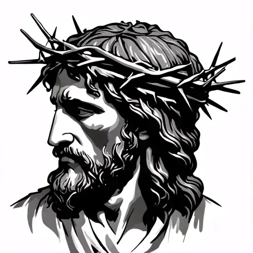jesus with crown of thorns side profile tattoo design idea
