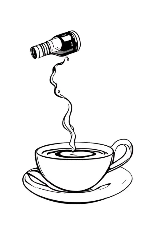 small sambuca bottle tipping into an espresso cup tattoo design idea