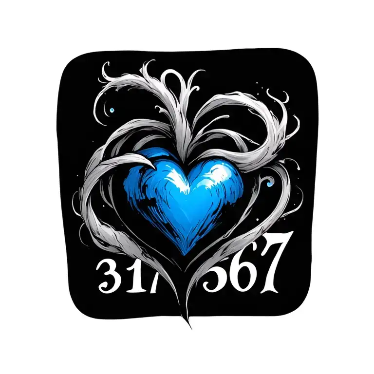 blue heart with number 3167 tattoo design idea