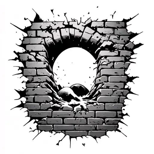 breaking through brick wall tattoo design idea