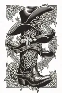 cross with cowboy hate and boots tattoo design idea