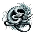 gemini snake filled with sea waves crashing infinity circle tattoo design idea
