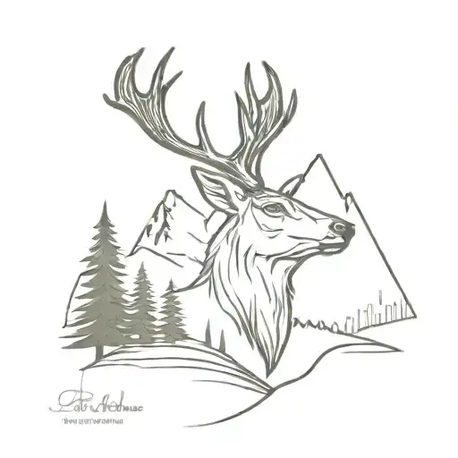 deer head with forest tattoo design idea