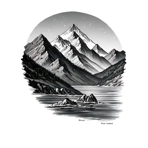 Forearm tattoomountains with water at the bottom  tattoo names on each mountain Ami, Victoria, Nate, Ruth Joshua tattoo design idea