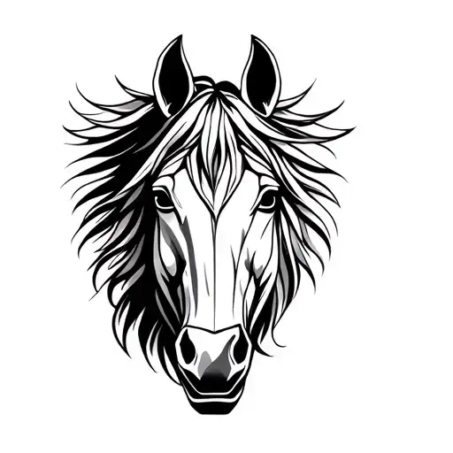 horse head looking at you, Polynesia tattoo design idea