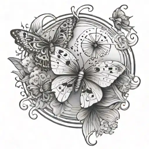 sand dollar and serpent and butterfly  tattoo design idea