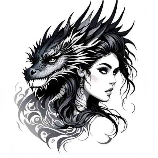 tribal dragon lady tattoo design idea