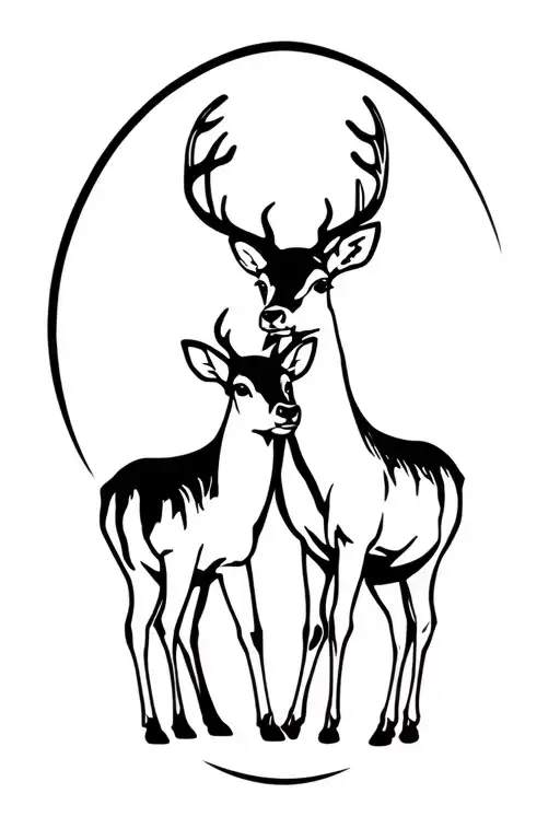 Baby deer and buck standing tattoo design idea