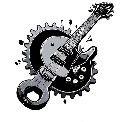 gear wrench guitar skateboard nature music tattoo design idea