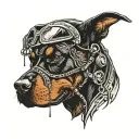 rottweiler, motocross helmet surrounded tattoo design idea