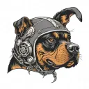 rottweiler, motocross helmet surrounded tattoo design idea