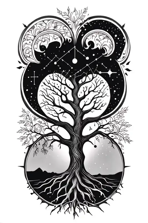 Tree of Life + Aries constellation intertwined tattoo design idea