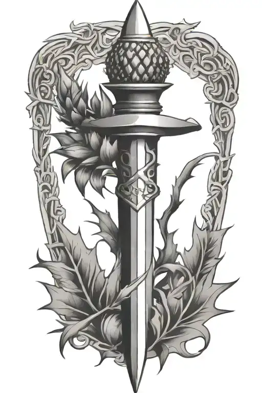 scottish dagger through thistle intertwined tattoo design idea