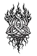 Celtic love knot roots surrounded by flames tattoo design idea