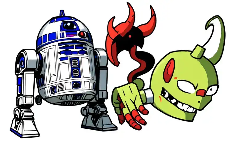 r2d2 with robot devil and bender from futurama tattoo design idea