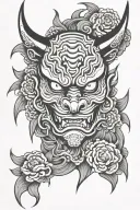 Japanese hannya mask and fu dog tattoo design idea