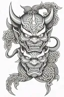 Japanese hannya mask and fu dog tattoo design idea