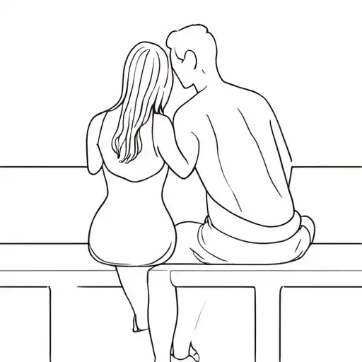 a couple sitting on a bench tattoo design idea