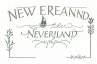 The word "neverland" with peter pan theme, forearm tatoo, minimalist. tattoo design idea