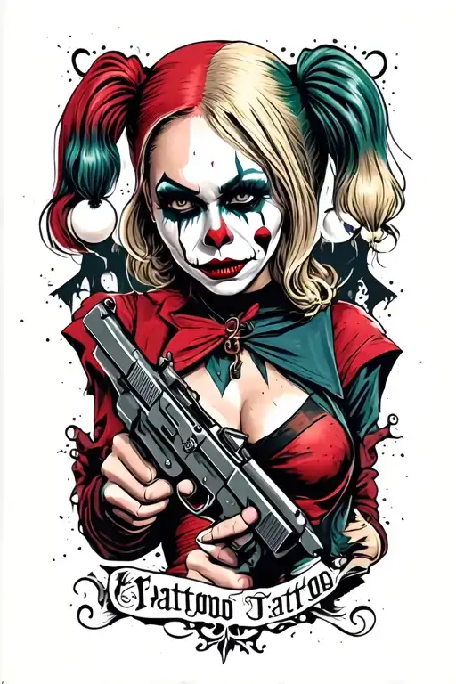 harley quinn holding gun tattoo design idea