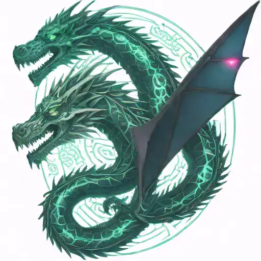 bipolar affectivity dragon two heads looking tattoo design idea
