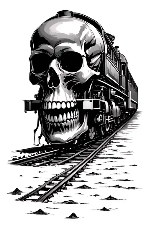 skull train and souls above tattoo design idea