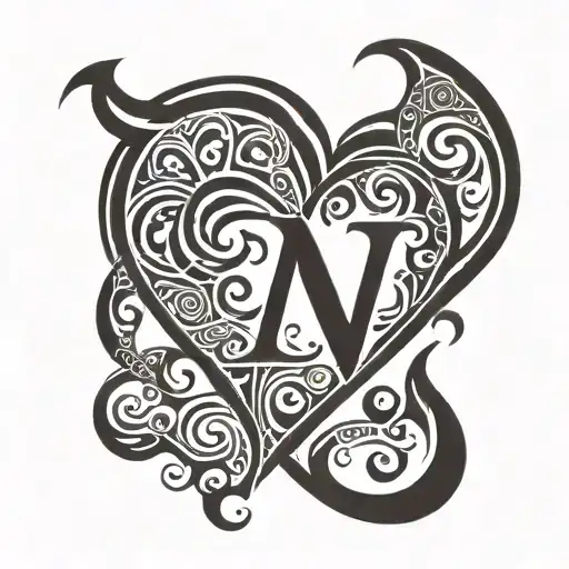 tribal letter RJL inside a heart tattoo design idea