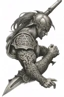 Warrior Sleeve tattoo with "Carpe Diem" on forearm tattoo design idea