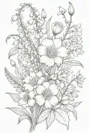 lily of valley,daisy,sweat pea,lily,poppy,aster,morning glory,water lily,carnation,rose, hawthorn,comos flower bouquet  tattoo design idea