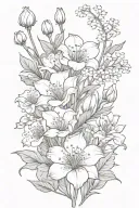 lily of valley,daisy,sweat pea,lily,poppy,aster,morning glory,water lily,carnation,rose, hawthorn,comos flower bouquet  tattoo design idea