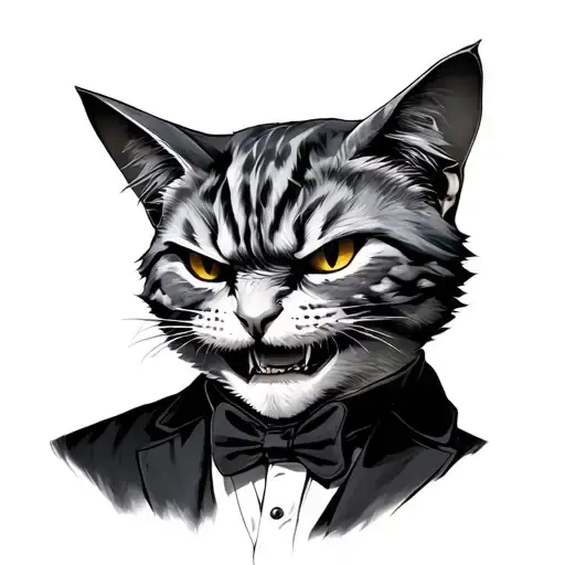Humanoid cat like peaky blinders member. Angry face, tattoos, knife tattoo design idea