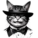 Humanoid cat like peaky blinders member. Angry face, tattoos, knife tattoo design idea