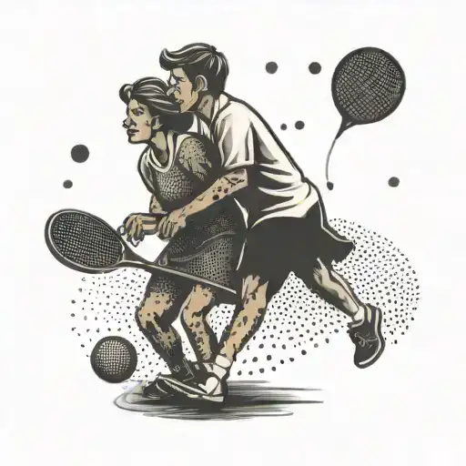 A whimsical tattoo of a married couple playing padel together, with a touch of dotwork style tattoo design idea