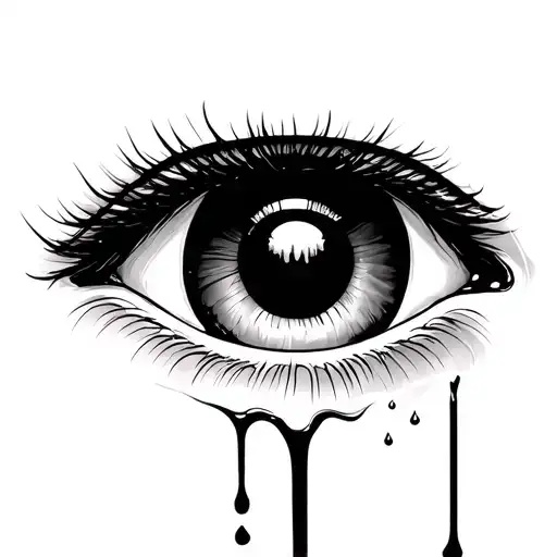 make a black and white, symmetrical eye, and no face , crying dripping. tired look. NO FACE, no eyebrow tattoo design idea