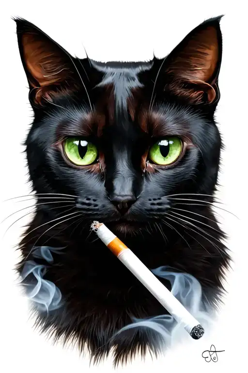 bougie black cat with green eyes smoking cigarette tattoo design idea