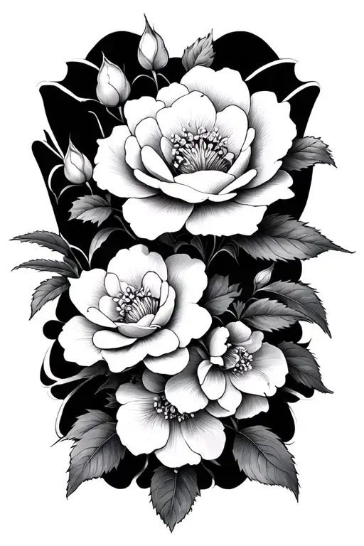 Cherry Blossom,pulmeria, rose wrapped tattoo design idea