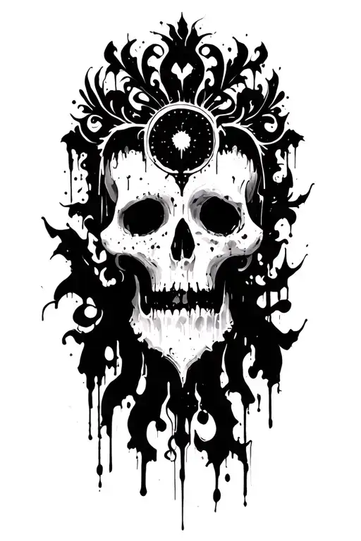 High contrast brush-like strokes dark aesthetic surrealist gothic blackwork otherworldly ornamental abstract sigilism tattoo design idea