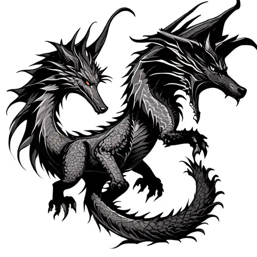 Dragon with Wolf Surrounded tattoo design idea