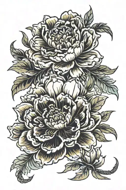 Scorpion Peony Narcissus Marigold tattoo design idea