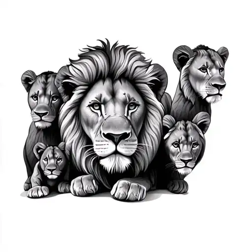 Lion With 4 Cubs tattoo design idea