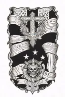 tattered flag, old america, catholic. aztec tattoo design idea