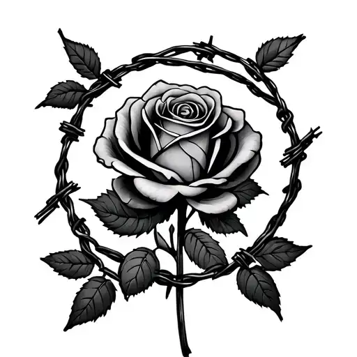 rose with barb wire wrapped round tattoo design idea