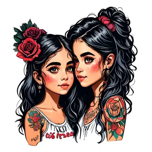matching Mother Daughter Tattoos representing underground music no portrait tattoo design idea