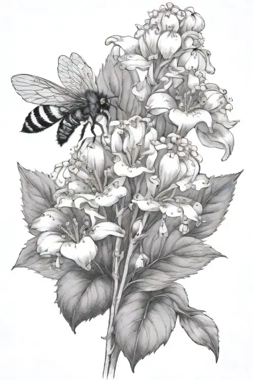lily of the valley poppy flowers bloominwith bee flying towards living tattoo design idea