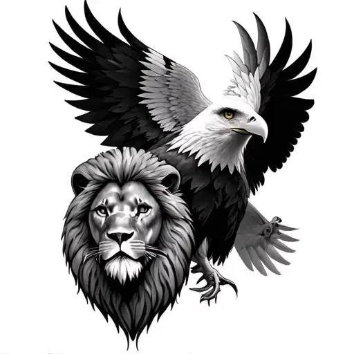 Eagle , dove and a lion head tattoo design idea