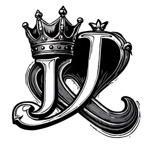 letter J incorporated into a royal crown tattoo design idea